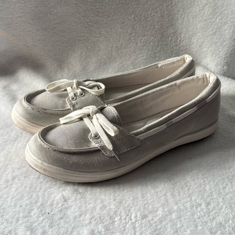 Keds Grey Canvas Loafers Women’s Size 8 Slip On Shoes Lace office Casual